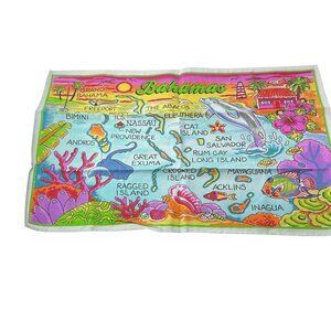 Bahamas Map Dish Towel Cotton Kitchen Towel Colorful Island Design